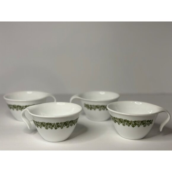 VTG Corelle Spring Blossom Green “Crazy Daisy” Coffee Tea Cups Set of 4 Kitchen - Picture 1 of 7